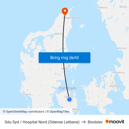 Sdu Syd / Hospital Nord (Odense Letbane) to Bindslev map