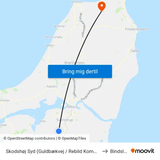 Skodshøj Syd (Guldbækvej / Rebild Komm.) to Bindslev map