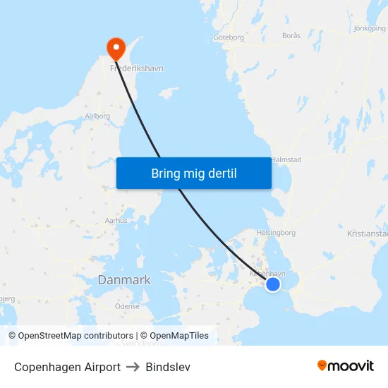 Copenhagen Airport to Bindslev map