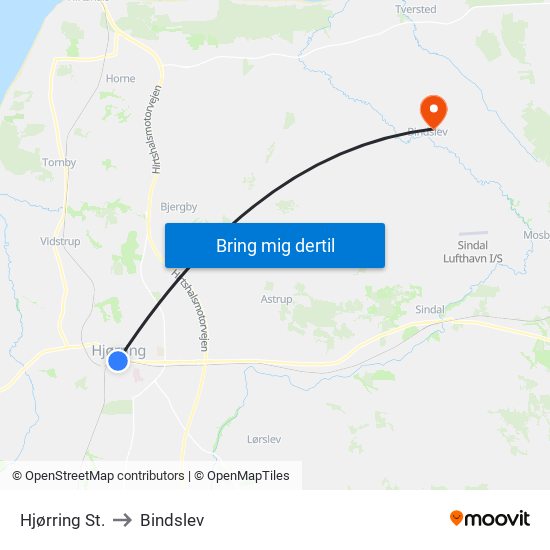 Hjørring St. to Bindslev map