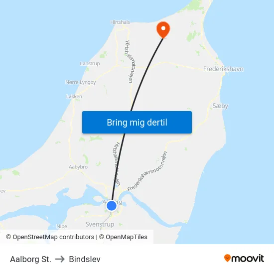 Aalborg St. to Bindslev map