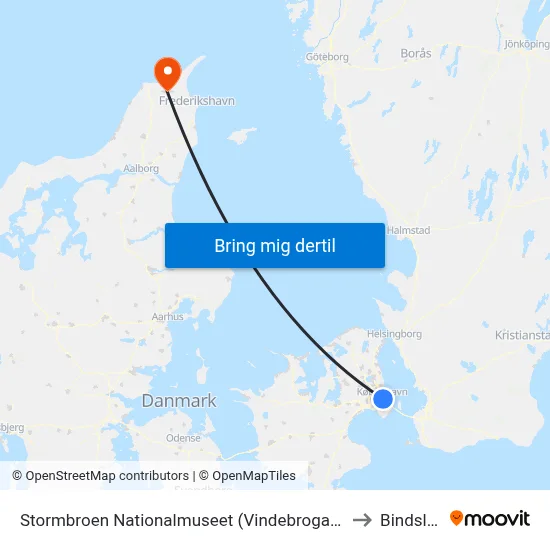 Stormbroen Nationalmuseet (Vindebrogade) to Bindslev map
