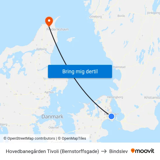 Hovedbanegården Tivoli (Bernstorffsgade) to Bindslev map