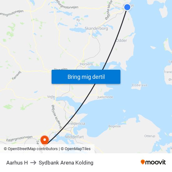 Aarhus H to Sydbank Arena Kolding map