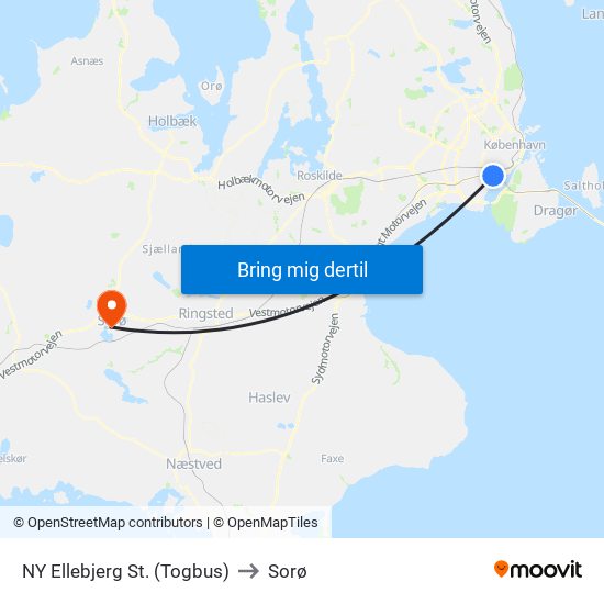 NY Ellebjerg St. (Togbus) to Sorø map