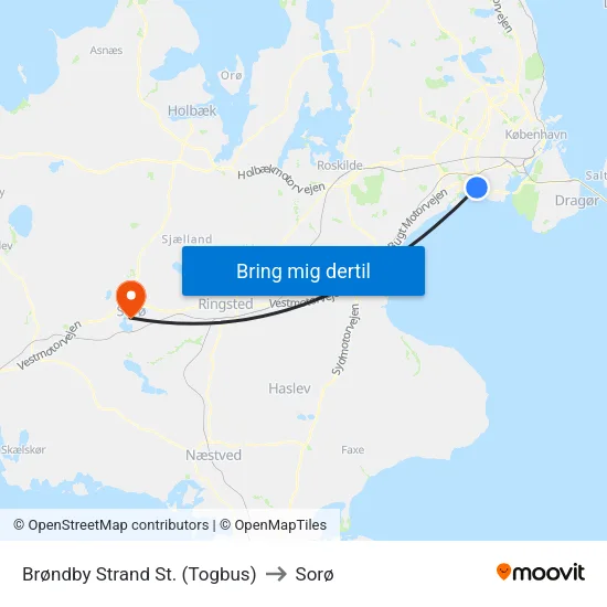 Brøndby Strand St. (Togbus) to Sorø map