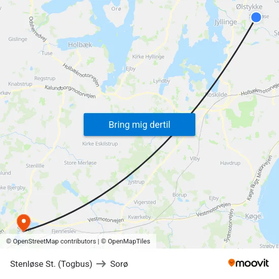 Stenløse St. (Togbus) to Sorø map