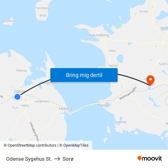 Odense Sygehus St. to Sorø map