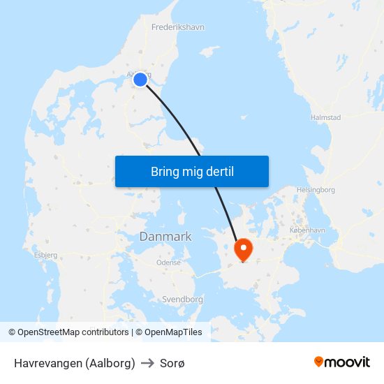 Havrevangen (Aalborg) to Sorø map