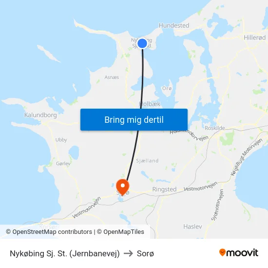 Nykøbing Sj. St. (Jernbanevej) to Sorø map