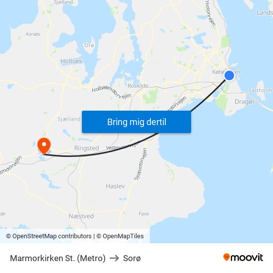 Marmorkirken St. (Metro) to Sorø map