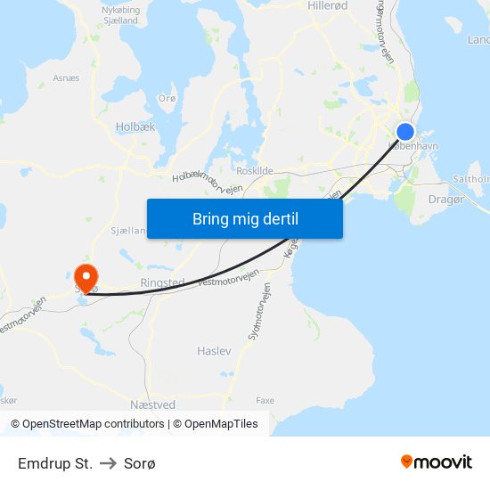 Emdrup St. to Sorø map