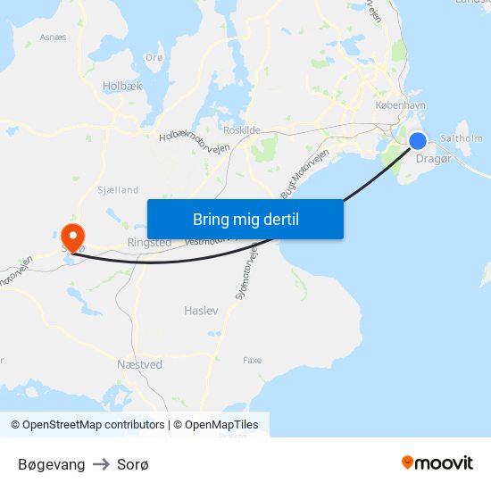 Bøgevang to Sorø map