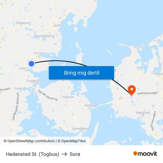 Hedensted St. (Togbus) to Sorø map