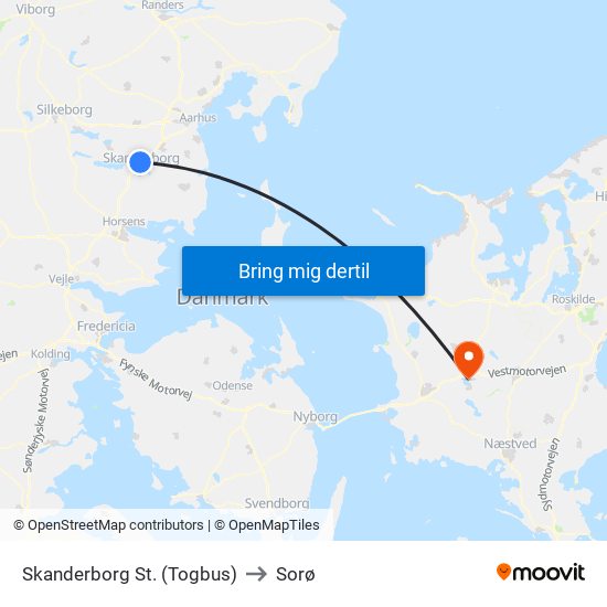 Skanderborg St. (Togbus) to Sorø map