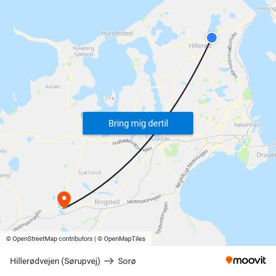 Hillerødvejen (Sørupvej) to Sorø map