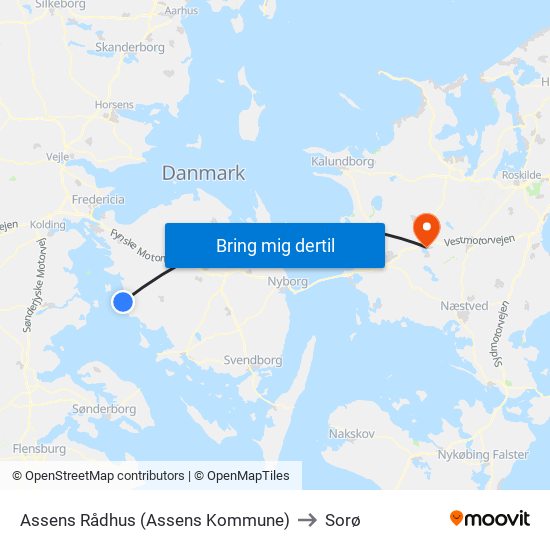 Assens Rådhus (Assens Kommune) to Sorø map