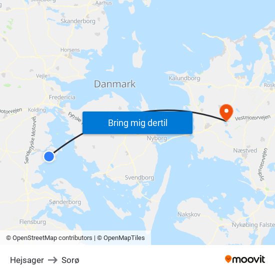 Hejsager to Sorø map
