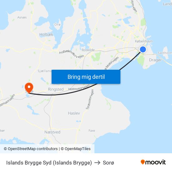 Islands Brygge Syd (Islands Brygge) to Sorø map