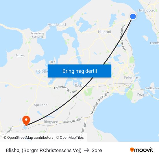 Blishøj (Borgm.P.Christensens Vej) to Sorø map