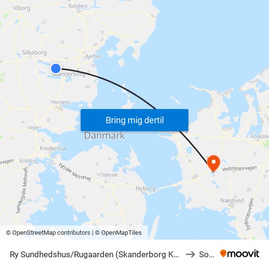 Ry Sundhedshus/Rugaarden (Skanderborg Kom) to Sorø map