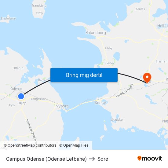 Campus Odense (Odense Letbane) to Sorø map