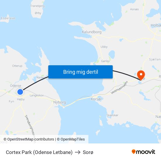 Cortex Park (Odense Letbane) to Sorø map
