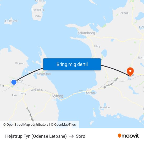 Højstrup Fyn (Odense Letbane) to Sorø map