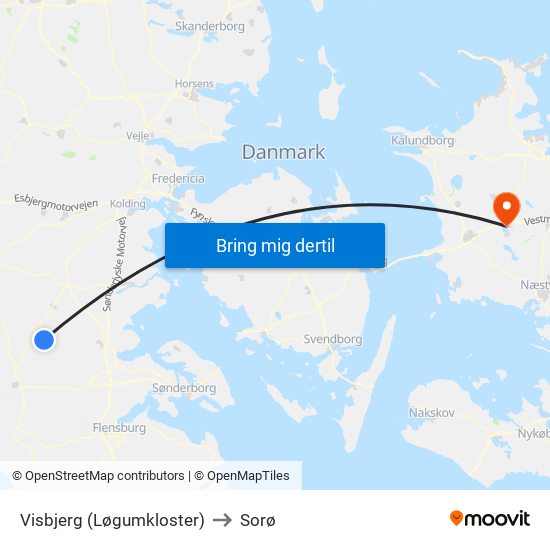 Visbjerg (Løgumkloster) to Sorø map