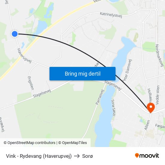 Vink - Rydevang (Haverupvej) to Sorø map