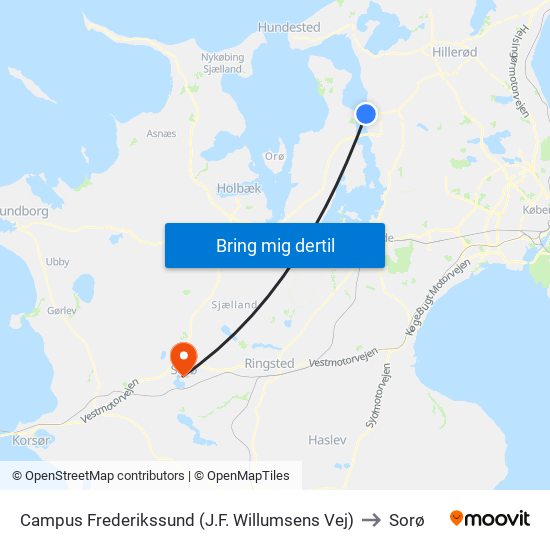 Campus Frederikssund (J.F. Willumsens Vej) to Sorø map