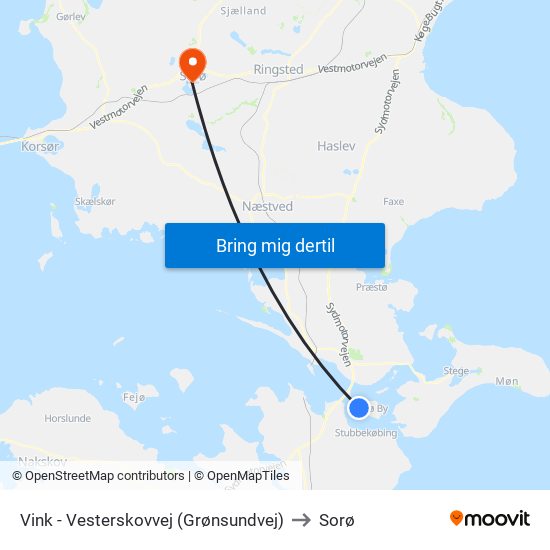 Vink - Vesterskovvej (Grønsundvej) to Sorø map