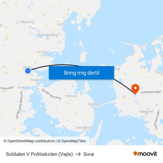 Soldalen V Politiskolen (Vejle) to Sorø map
