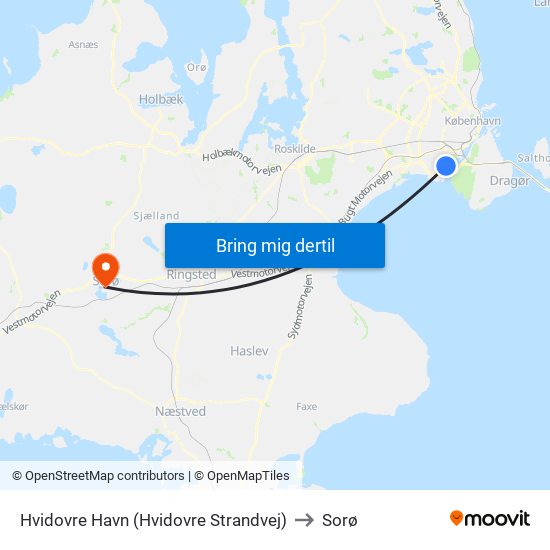 Hvidovre Havn (Hvidovre Strandvej) to Sorø map