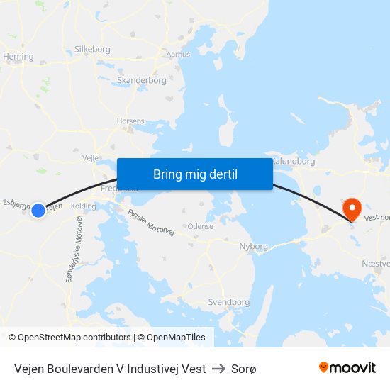 Vejen Boulevarden V Industivej Vest to Sorø map