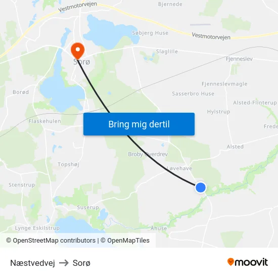 Næstvedvej to Sorø map