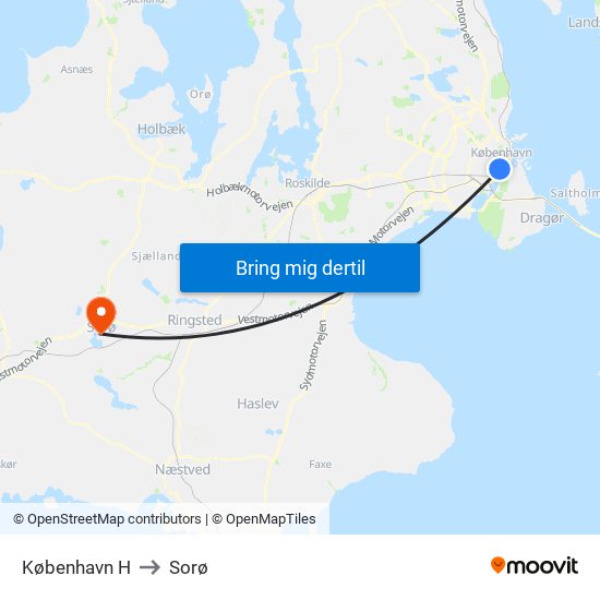 København H to Sorø map
