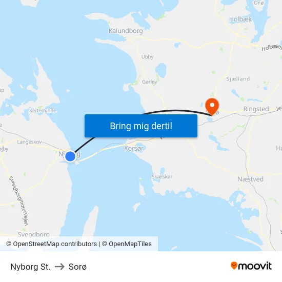 Nyborg St. to Sorø map