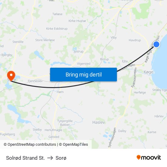 Solrød Strand St. to Sorø map