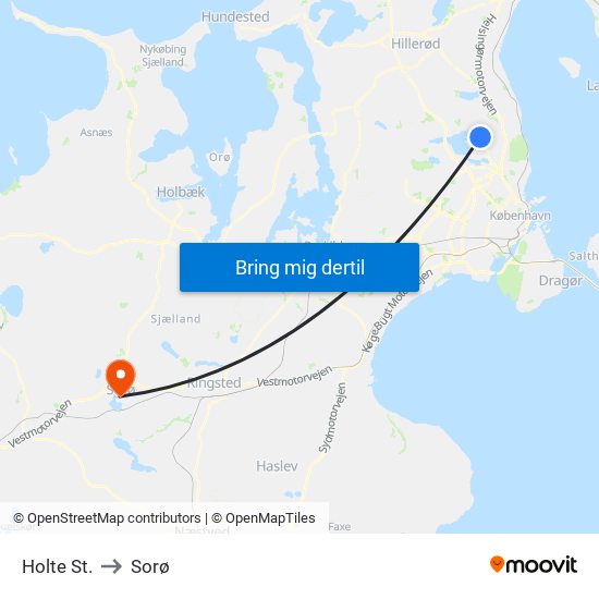 Holte St. to Sorø map