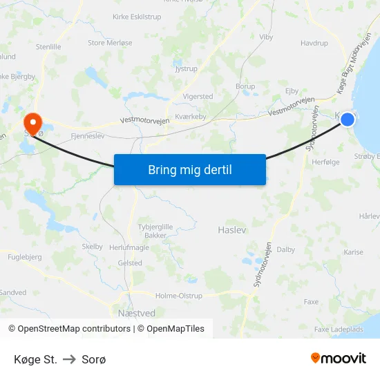 Køge St. to Sorø map