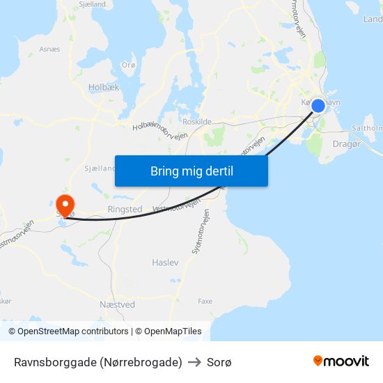 Ravnsborggade (Nørrebrogade) to Sorø map