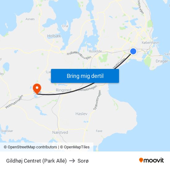 Gildhøj Centret (Park Allé) to Sorø map