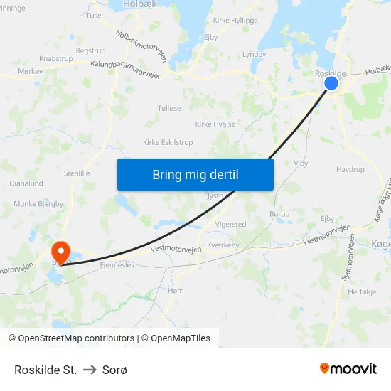 Roskilde St. to Sorø map