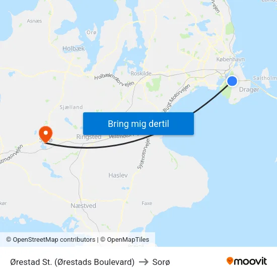 Ørestad St. (Ørestads Boulevard) to Sorø map