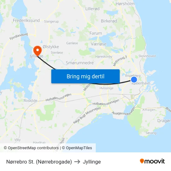 Nørrebro St. (Nørrebrogade) to Jyllinge map
