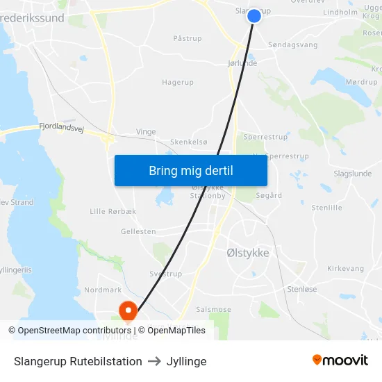 Slangerup Rutebilstation to Jyllinge map