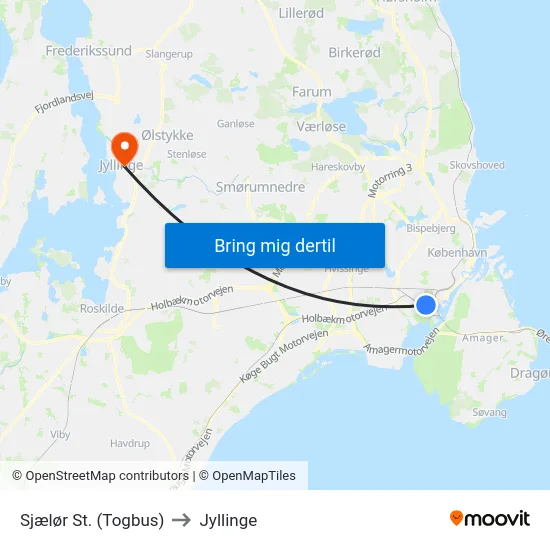 Sjælør St. (Togbus) to Jyllinge map