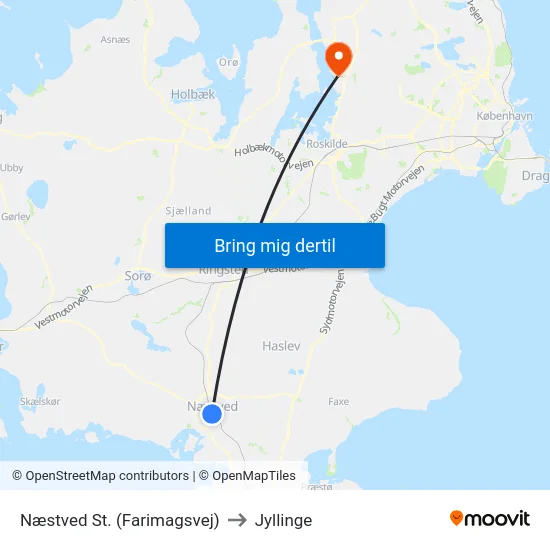 Næstved St. (Farimagsvej) to Jyllinge map