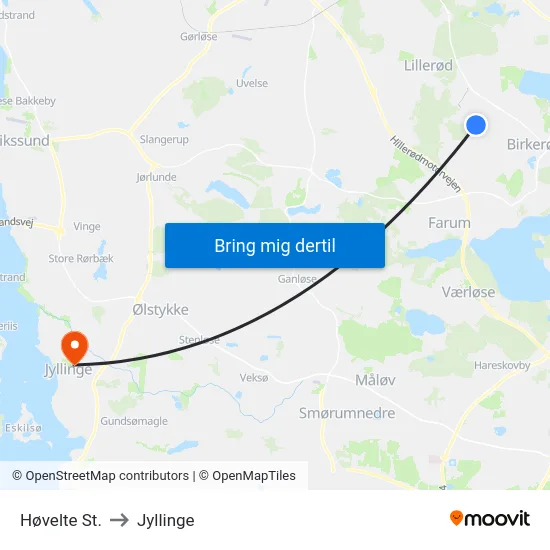 Høvelte St. to Jyllinge map
